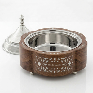 Imperial Mother of Pearl Inlaid Wooden Chafing Dish <b>Buffet</b> Set Luxury Thermal <b>Buffet</b> Server with Stainless Steel Finial Lid - Product Image 3