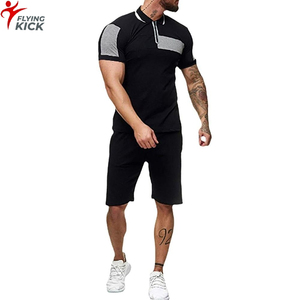 Ensemble de survêtement de sport pour hommes, personnalisé, avec polo demi-zip à manches courtes et short de jogging, collection été, vente en gros - Product Image 1