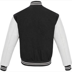 Mens Acrylic <b>Wool</b> and Cowhide Leather Varsity Style Jacket <b>Quilted</b> Lining Striped Ribbed Trim Urban Streetwear Fashion Outerwear - Product Image 2