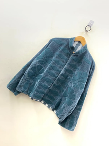 Unisex Vintage Winter Jacket in Grey <b>Velvet</b> with Suzani Embroidery Breathable Ethnic Chic Outerwear - Product Image 4