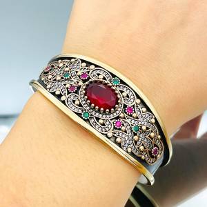 Handmade Ruby Sterling <b>Silver</b> <b>Cuff</b> <b>Bracelet</b> Turkish Adjustable Jewelry Natural Gemstone Elegant Gift For Women - Product Image 5