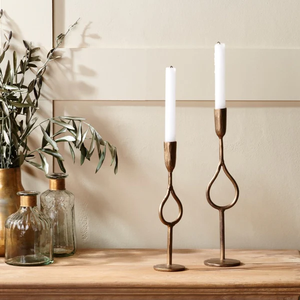 Rustic Iron Antique Gold Finish Loop Taper <b>Candlestick</b> <b>Holder</b> Stand Set 2 Handcrafted Durable Home & Restaurant Table Decor - Product Image 3