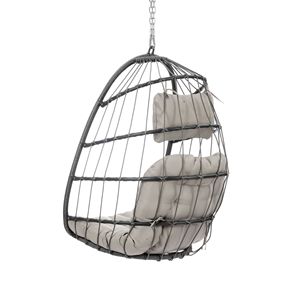 Sedia a dondolo in vimini Rattan da esterno con struttura in alluminio e cuscino grigio per Patio altalene senza supporto - Product Image 2