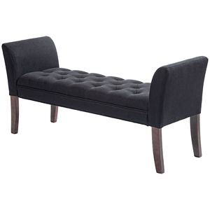 Panca Nera Imbottita per Camera da Letto e Ingresso con Design Trapuntato a Bottoni, Panca Finale per Letto con Braccioli e Gambe in Legno Massello per Soggiorno - Product Image 1