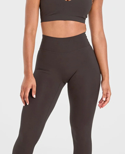 Custom Made High Quality High Waist <b>Flared</b> Full Length Seamless Solid Brown <b>Leggings</b> Stretch Breathable Knitted Women's - Product Image 2