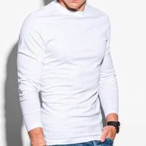 เสื้อยืดคอกลมแขนยาวสีขาวสำหรับผู้ชาย ผ้าฝ้าย 100% ทรงเข้ารูป สีพื้น ผ้าเจอร์ซีย์ถักแบบลำลอง คอโอ - Product Image 2