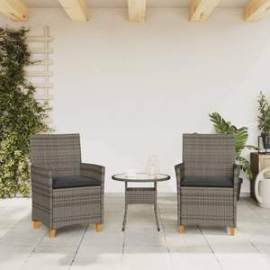 Muebles de Patio de Madera de Acacia Sólida, Silla de Jardín de Ratán PE Gris con Acero con Recubrimiento en Polvo, Duradera y Elegante - Product Image 3