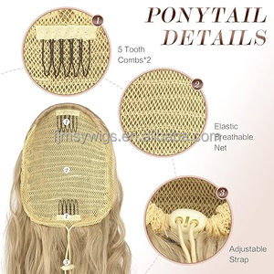 Molletta lunga e riccia ondulata in <span class=keywords><strong>capelli</strong></span> sintetici ondulati coulisse coda di cavallo pezzo di coda di cavallo estensione per le donne - Product Image 4