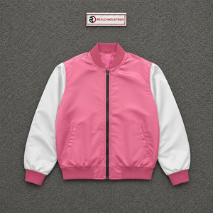 Veste de baseball en satin rose et blanc personnalisée pour hommes et femmes, qualité supérieure, deux tons, avec col montant côtelé - Product Image 5