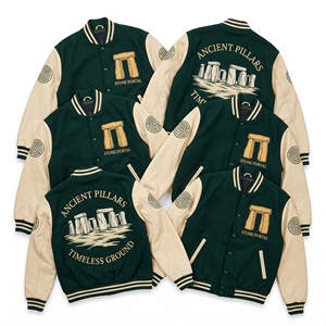 Chaqueta Letterman al por mayor, abrigo universitario de lana azul marino, bordado Valley Millers Millstream, mangas de cuero camel, ropa exterior tipo bomber - Product Image 3