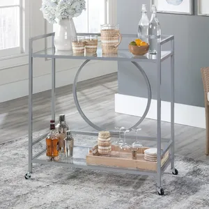 Modern Metal Serving Cart with Round Shelf 34 Inch Diameter Spacious Utility Shelves Elegant Handmade Craftsmanship - Product Image 3