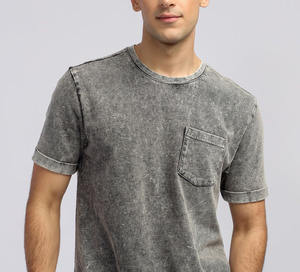 เสื้อยืดผู้ชายคุณภาพสูงแบบขายส่ง สีเทาฟอกกรด มีกระเป๋าเสื้อ คอกลม สั่งทำได้ ระบายอากาศดี สไตล์เรโทร แฟชั่น เสื้อยืดฟอกกรด - Product Image 4