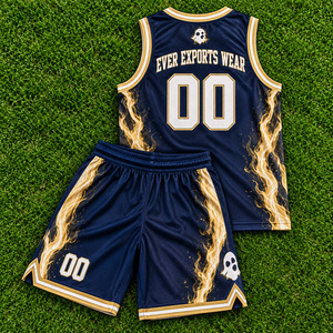 Uniforme d'équipe de basketball personnalisé avec design flamboyant sur le côté, maillot à col en V avec graphique personnalisé et short numéroté assorti - Product Image 4