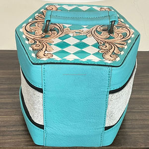 Étui de voyage pour bijoux en cuir de vachette véritable fait main, style western, en cuir à motifs, organiseur de bagues et de colliers pour femmes - Product Image 5