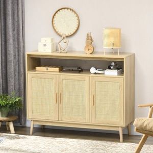 Credenza Ecologica con Ante in Rattan, Legno di Mango e Quercia per Arredamento Sala da Pranzo e Soggiorno - Product Image 1