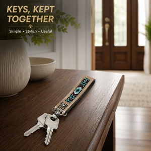 Handcrafted Leather Beaded Keychain with Engraved Accent Strong Metal Clasp Western Boho <b>Key</b> <b>Ring</b> <b>Accessory</b> for Car <b>Keys</b> Bags - Product Image 4