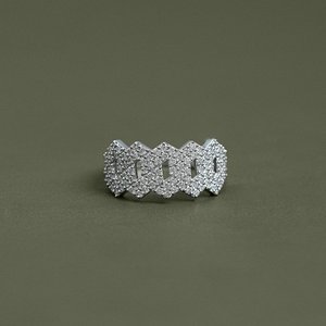 925 Sterling Silver Moissanite Diamond <b>Iced</b> Out <b>Ring</b> Geometric Link Band Hip Hop Men's Luxury Statement Fashion Jewelry - Product Image 1