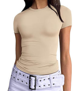Conjunto de Camiseta de Verano 2024 para Mujer, Estilo Europeo y Estadounidense, Manga Corta, Cuello Redondo, Corte Ajustado - Product Image 5