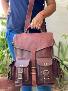 Mochila De piel de cabra auténtica hecha a mano, bolsa de 11x15 pulgadas, Color marrón, Vintage - Product Image 3