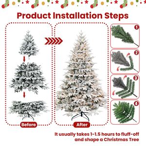 Sapin de Noël artificiel floqué blanc pré-éclairé de 7,5 pieds, réaliste, en PE/PVC, décoration de Noël haut de gamme - Product Image 5