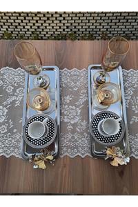 Bandeja de Servicio de Metal Plateado de Lujo con Asa de Flor Dorada para Servir Té, Café, Bocadillos en Reuniones Familiares y Eventos - Product Image 4