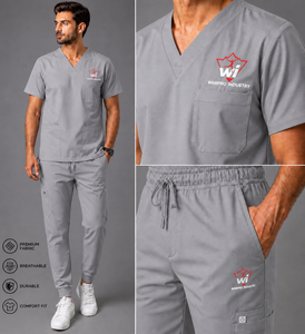 Ensemble de blouses médicales pour hommes, col en V, gris, tissu tissé en coton et polyester, uniformes d'hôpital - Product Image 3