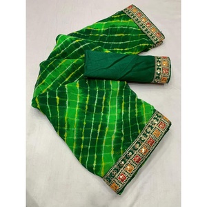 DISEÑADOR GEORGETTE SECUENCIA CON BORDADO TRABAJO SAREE CON BLUSA DESCOSADA VERDE - Product Image 1