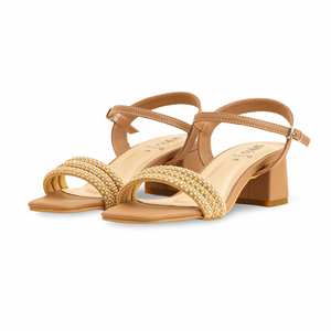 Sandalias formal de tacón beige para mujer FR5370 - Product Image 3