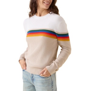 Pull en tricot 100 % coton de haute qualité pour femme, motif rayé décontracté pour l'hiver, disponible en OEM, anti-rétrécissement, respirant - Product Image 3
