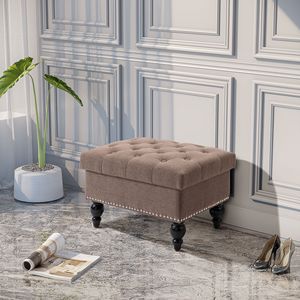 Panca contenitore in tessuto trapuntato con bottoni, multiuso per casa e ufficio, con coperchio rimovibile e gambe in legno - Product Image 2