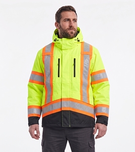custom reflective safety jacket men <b>maroon</b> burgundy black color block hi vis orange tape workwear waterproof winter padded <b>coat</b> - Product Image 1