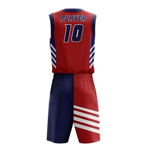 Conjunto de Uniforme de Baloncesto Personalizado Rojo y Azul Marino con Rayas Sublimadas, Unisex, Número 10, Transpirable, de Secado Rápido, Sin Mangas - Product Image 4