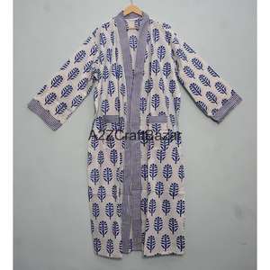 ผู้ผลิตเสื้อคลุมกิโมโนผ้าฝ้ายอินเดียแท้ 100% แบบแฮนด์บล็อก สำหรับผู้หญิง ออกแบบโดยดีไซเนอร์ เสื้อคลุมกิโมโนยาว - Product Image 1