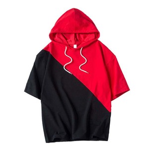 <b>Men</b> Color Block <b>Hooded</b> Short Sleeve T Shirt Drawstring Unlined Casual Summer <b>Top</b> - Product Image 3