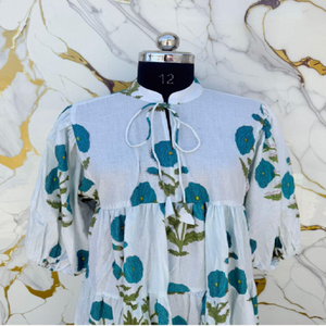 Robe longue en coton à fleurs style bohème artistique avec jupe évasée, silhouette ample et simple, faite à la main, légère, idéale pour les fêtes - Product Image 4
