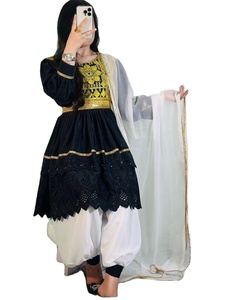 Moda mujer Afghani Kuchi encaje bordado terciopelo Maxi vestido botón detalle Natural tradicional boda fiesta desgaste Vintage - Product Image 1