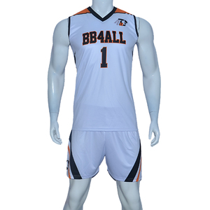 Custom Sublimation Anti Bacterial 100% Polyester Basketball Uniform Set with Team <b>Name</b>-Quick Dry Mesh Fabric V-neck Side Pockets - Product Image 1