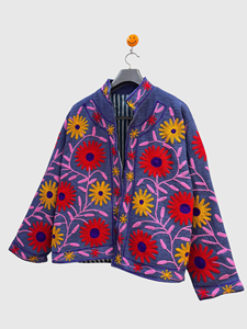 Veste en velours brodée à fleurs, col mandarin, manches longues, grande taille, vêtements d'hiver pour femmes, style élégant - Product Image 2