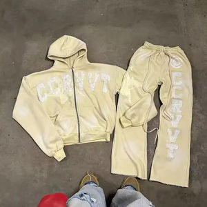 Ensembles personnalisés de survêtements d'hiver pour hommes, style délavé à l'acide et vieilli, avec impression sérigraphiée, comprenant pantalon de survêtement à cordon de serrage empilé et sweat à capuche - Product Image 4