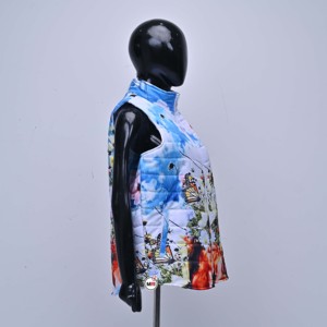 Gilet matelassé sans manches pour homme à imprimé floral, col montant, fermeture éclair, respirant, en polyester, style décontracté printemps - Product Image 4