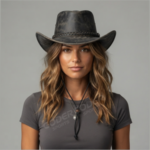Chapeaux de cowboy western en cuir PU de qualité supérieure avec cordes tressées uniques, larges bords courbés, pour l'équitation et les vacances - Product Image 6