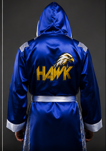 HAWK SPORTS INDUSTRIES Robe de boxe à capuche durable, bleu avec bordure blanche, polyester, robe d'entraînement confortable, toutes saisons - Product Image 3