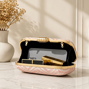 Blush Diamond Lattice Sequin Magnetic Sparkling Elegant Designer Embroidery Hand Strap <b>Clutch</b> Women <b>Wedding</b> Celebration - Product Image 3