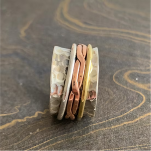 Multi-layer <b>Spinner</b> <b>Ring</b> 925 Sterling Silver Wide Band Hammered Meditation & Anxiety Relief Jewelry Gift - Product Image 3