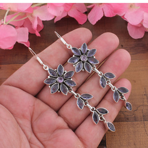 925 <b>Sterling</b> <b>Silver</b> Blue Lace Agate Water Drop Long Dangle Chandelier Earrings | Wholesale Handcrafted Vintage Anniversary - Product Image 2