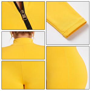 Mono de yoga y gimnasio para mujer, talla grande, con cremallera frontal personalizada, estampado y bordado, manga larga, cuello alto, ajuste ceñido, tela con memoria. - Product Image 6