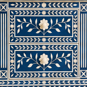Luxury Navy <b>Blue</b> Bone Inlay <b>Bedside</b> <b>Table</b> 2 Drawer Floral Handmade Nightstand Wooden Furniture for Bedroom, Living Room - Product Image 5
