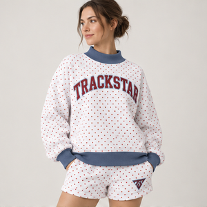 Women's White Allover Microdot Mock Neck 2-Piece <b>Shorts</b> <b>Set</b> Custom Casual Sportswear - Product Image 3