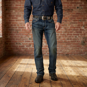 Men Vintage Hong Kong-style Distressed Cat Whisker Patterns Mid Boot Cut Denim <b>Jeans</b> 100% Cotton Eco-Friendly Medium Vibe Casual - Product Image 4