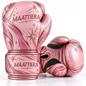 Custom Pink Boxing Training Gloves With Metallic Rose Gold Detail Starburst Print Breathable Mesh OEM Wholesale Supplier - Product Image 6